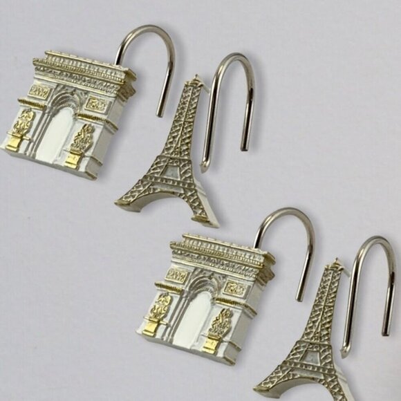 Paris Eiffel Tower Shower Hooks Arc de Triomphe French Set of 12 White G… - Picture 6 of 16